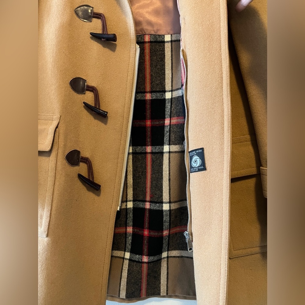 Vintage Utex Mens Camel Toggle Coat Size 40 Plaid Lining Virgin Wool Winter Coat - Picture 6 of 16